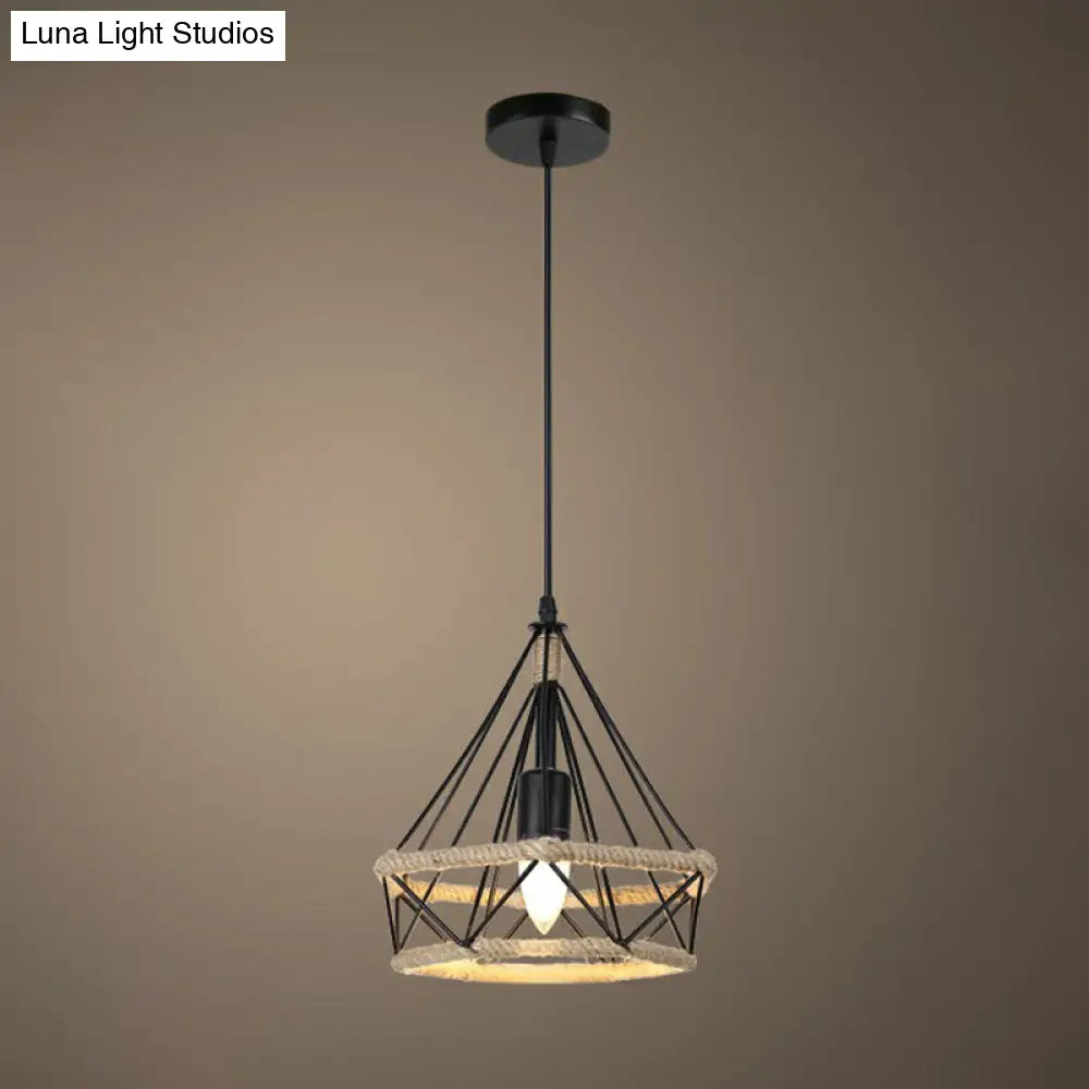 Rustic Hemp Rope Pendant Light Fixture - Brown 1 Bulb Hanging / A