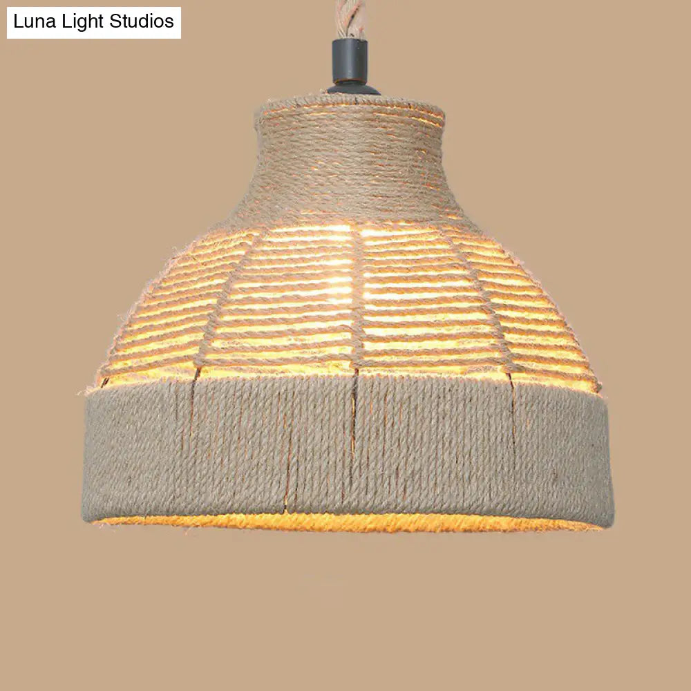 Hemp Rope Pendant Light With Rustic Charm - Brown Bulb Included / H