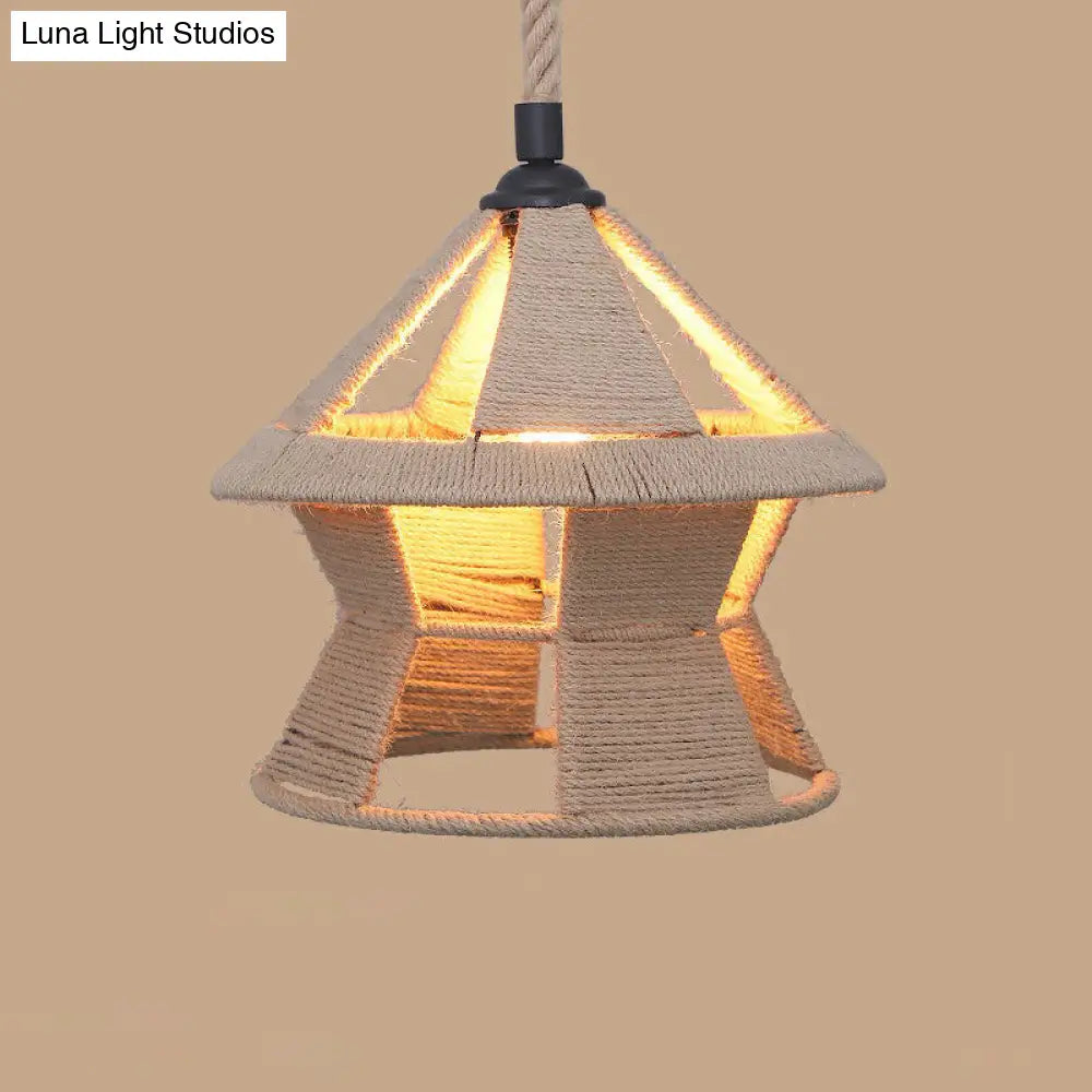 Hemp Rope Pendant Light With Rustic Charm - Brown Bulb Included / C