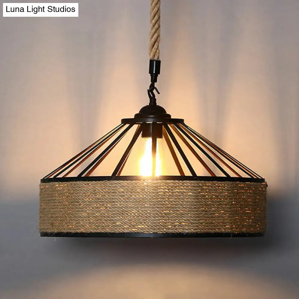 Hemp Rope Pendant Light With Rustic Charm - Brown Bulb Included / M