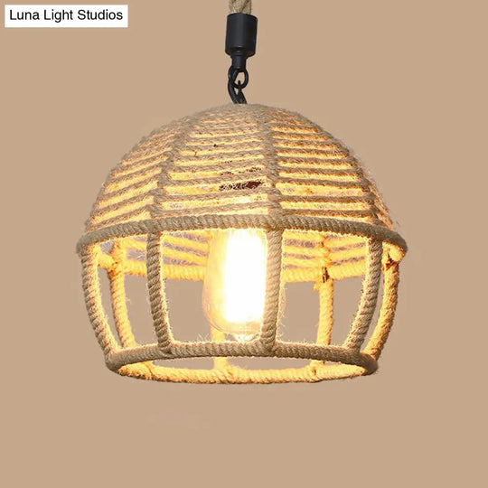 Hemp Rope Pendant Light With Rustic Charm - Brown Bulb Included / A