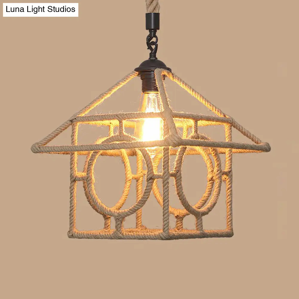 Hemp Rope Pendant Light With Rustic Charm - Brown Bulb Included / J