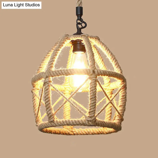 Hemp Rope Pendant Light With Rustic Charm - Brown Bulb Included / D