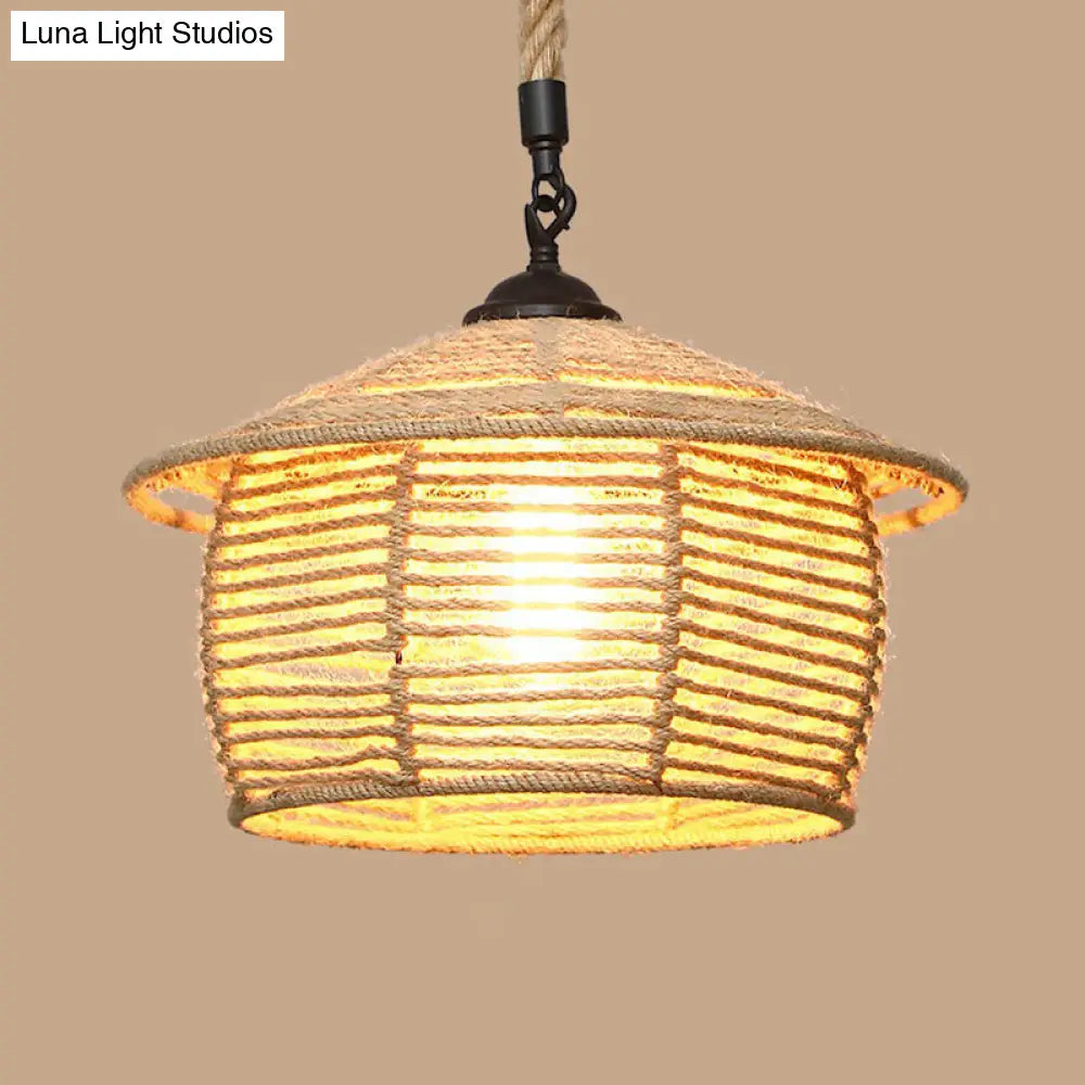 Hemp Rope Pendant Light With Rustic Charm - Brown Bulb Included / L