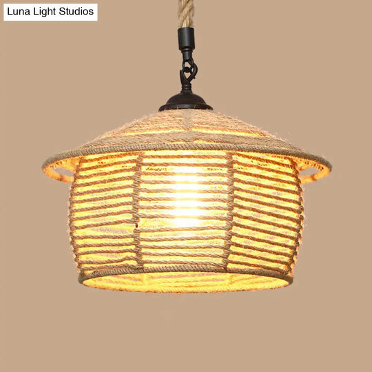 Hemp Rope Pendant Light With Rustic Charm - Brown Bulb Included / L
