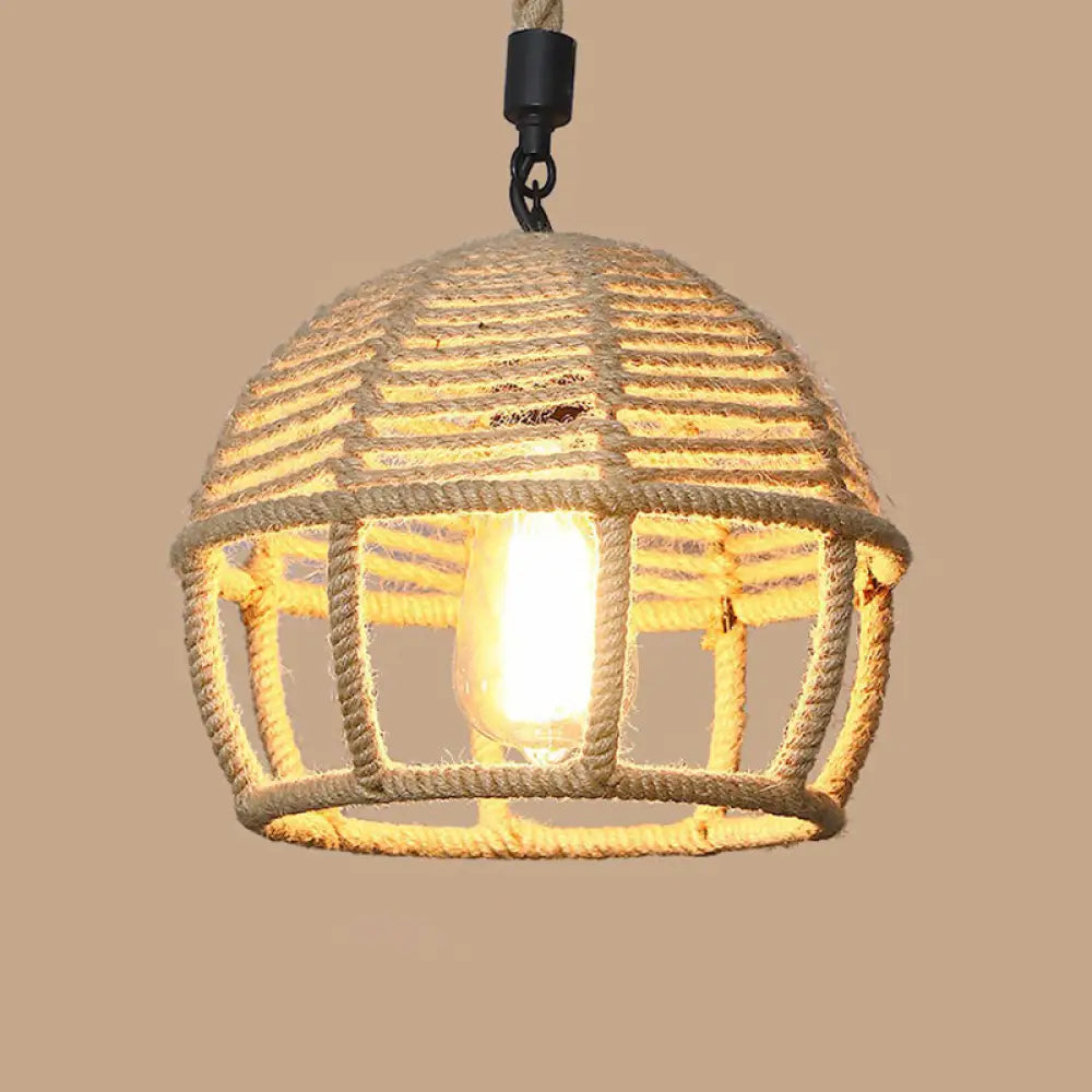 Rustic Hemp Rope Pendant Light Fixture With Brown Bulb / A