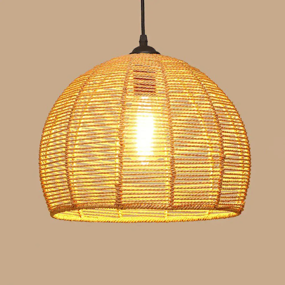 Rustic Hemp Rope Pendant Light Fixture With Brown Bulb / B