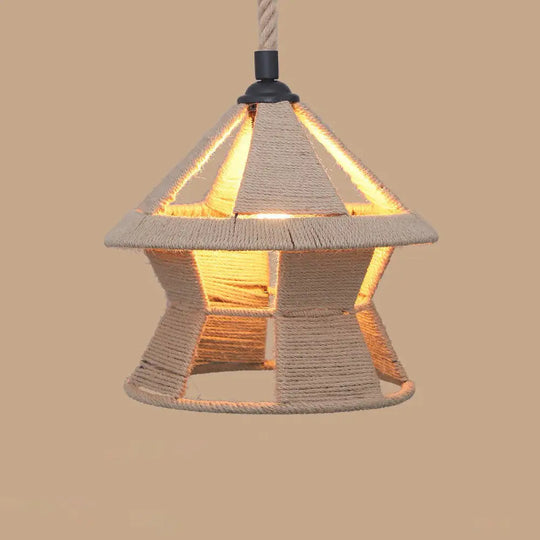 Rustic Hemp Rope Pendant Light Fixture With Brown Bulb / C