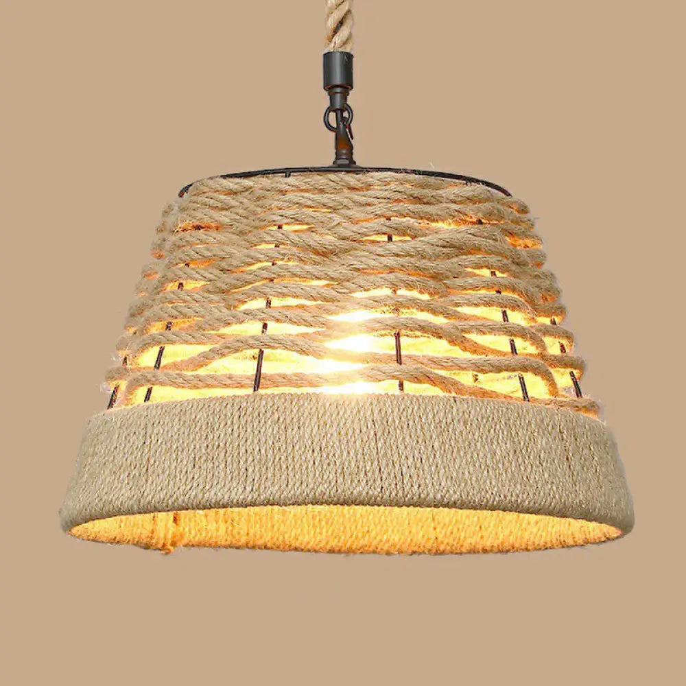 Rustic Hemp Rope Pendant Light Fixture With Brown Bulb / E