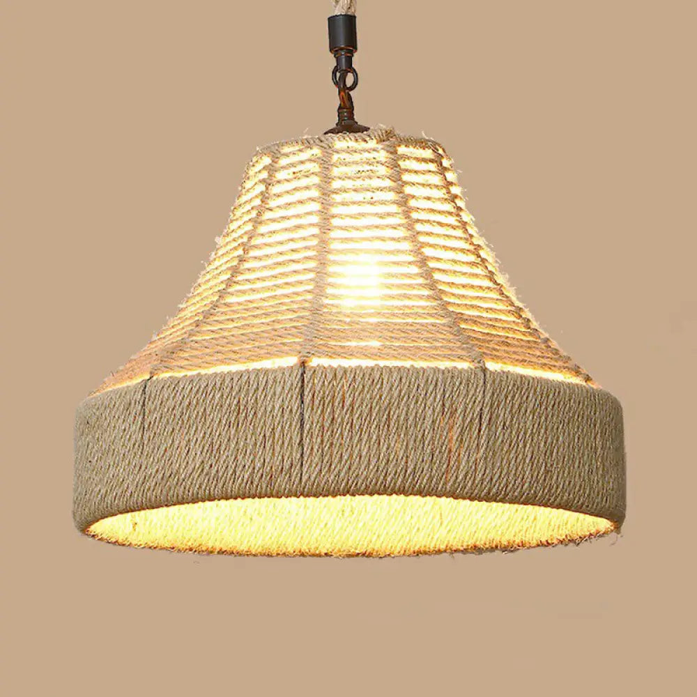 Rustic Hemp Rope Pendant Light Fixture With Brown Bulb / G