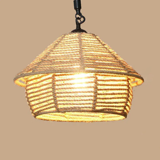 Rustic Hemp Rope Pendant Light Fixture With Brown Bulb / I