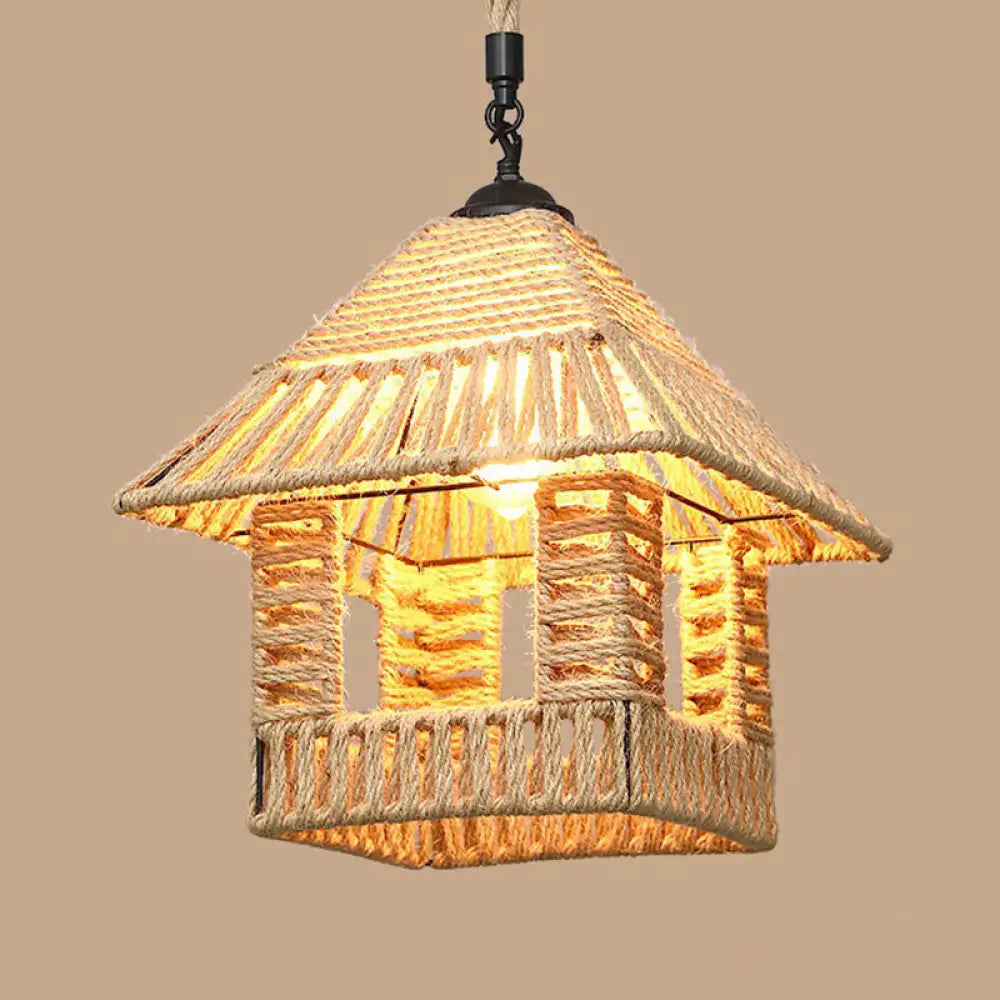 Rustic Hemp Rope Pendant Light Fixture With Brown Bulb / K