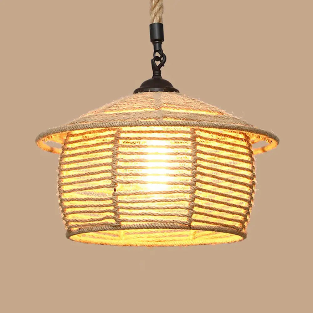 Rustic Hemp Rope Pendant Light Fixture With Brown Bulb / L