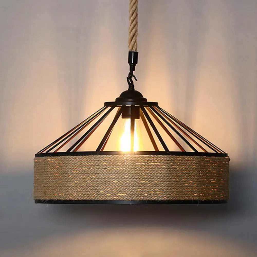 Rustic Hemp Rope Pendant Light Fixture With Brown Bulb / M