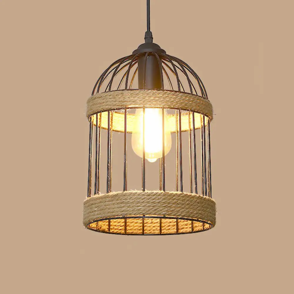 Rustic Hemp Rope Pendant Light Fixture With Brown Bulb / N