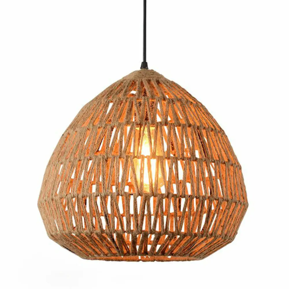 Rustic Hemp Rope Pendant Light With Vintage Cage Brown / A