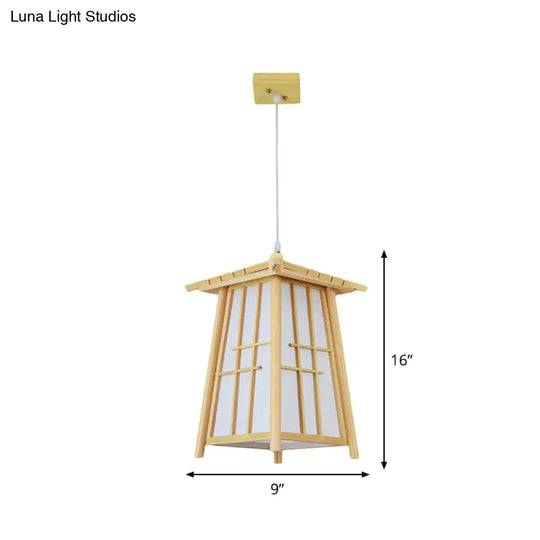 Rustic House Shaped Pendant Lighting: Bamboo Tearoom Ceiling Light In Brown