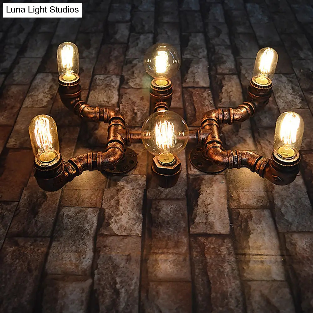 Rustic Industrial Bronze Wrought Iron Wall Lamp - 6 Bulbs Water Pipe Sconce Lighting For Restaurants