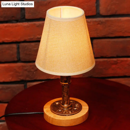 Rustic Industrial Cone Table Light - Dimmable Fabric And Iron Standing Lamp With 1 Head For Bedside