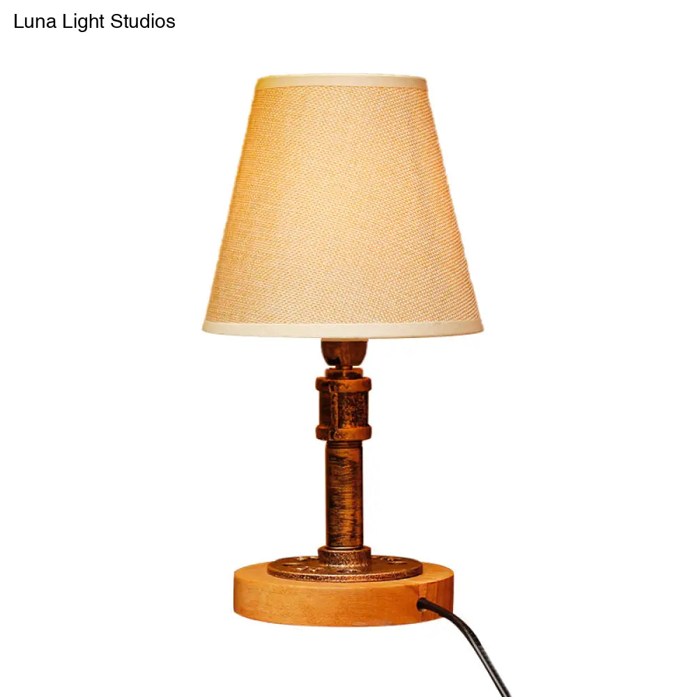 Rustic Industrial Cone Table Light - Dimmable Fabric And Iron Standing Lamp With 1 Head For Bedside