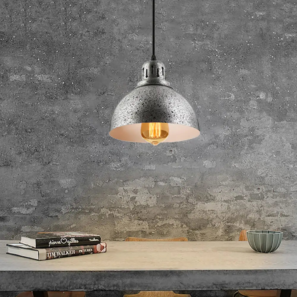 Rustic Industrial Domed Hanging Lamp - 1 Light Wrought Iron Ceiling Fixture Dark Grey/Light Grey