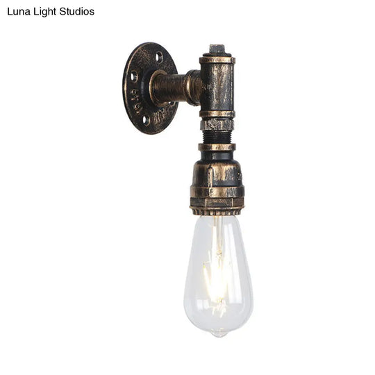 Rustic Industrial Wall Sconce: 1-Bulb Water Pipe Metal Shade Lamp In Bronze