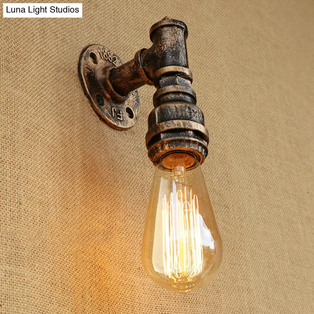 Rustic Industrial Wall Sconce: 1-Bulb Water Pipe Metal Shade Lamp In Bronze