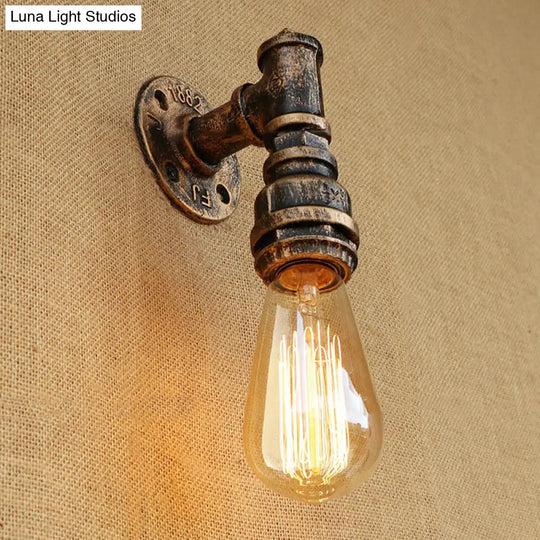 Rustic Industrial Wall Sconce: 1-Bulb Water Pipe Metal Shade Lamp In Bronze