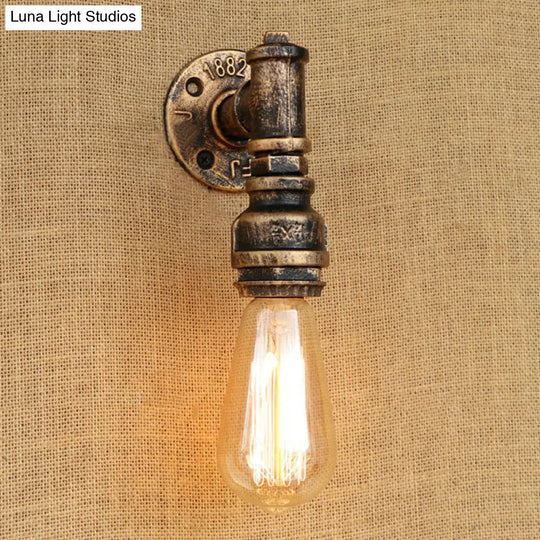 Rustic Industrial Wall Sconce: 1-Bulb Water Pipe Metal Shade Lamp In Bronze