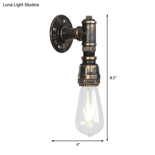 Rustic Industrial Wall Sconce: 1-Bulb Water Pipe Metal Shade Lamp In Bronze