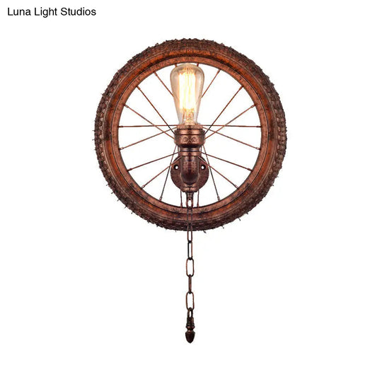 Rustic Industrial Wheel Metal Sconce Lamp - Dark Rust Wall Lighting For Restaurants