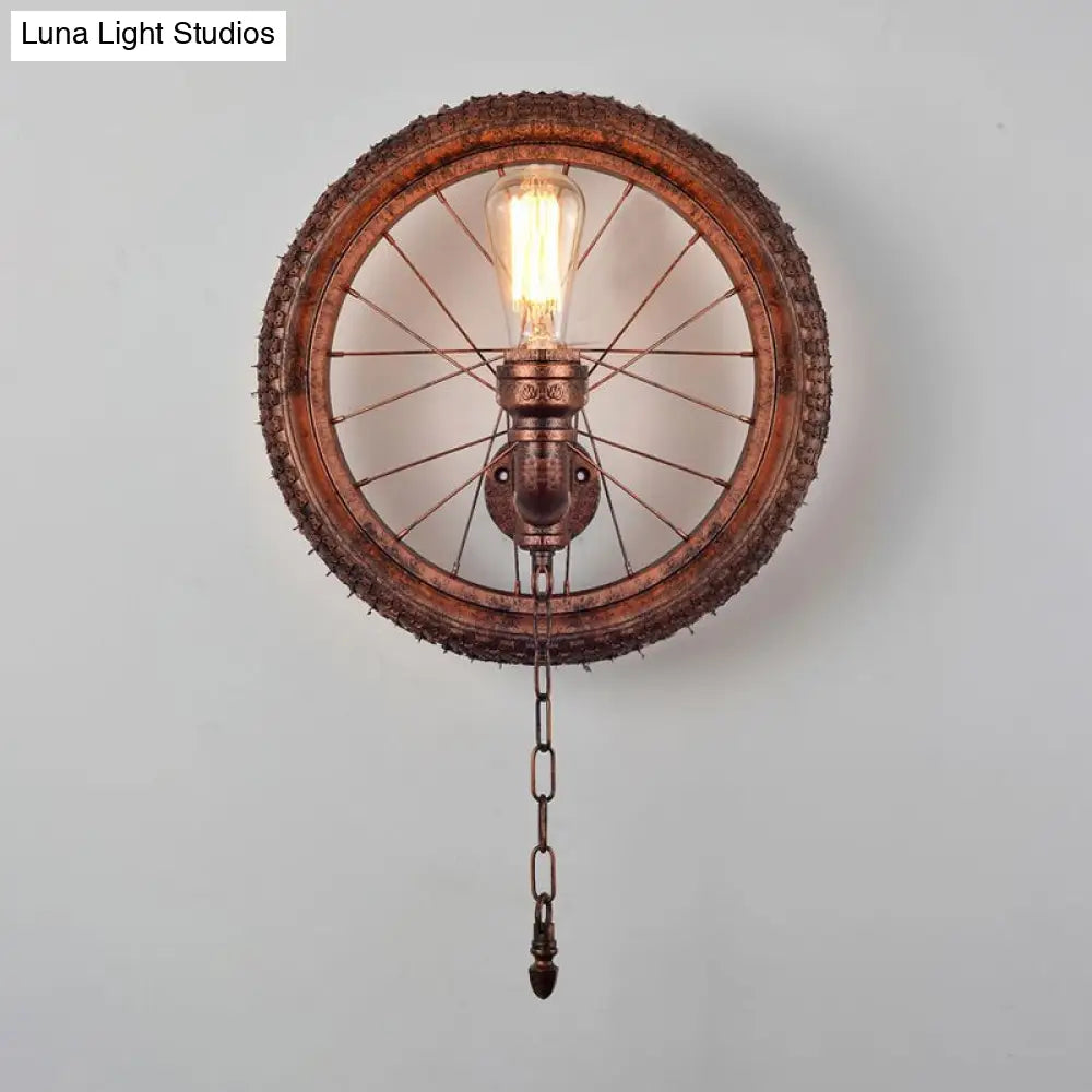 Rustic Industrial Wheel Metal Sconce Lamp - Dark Rust Wall Lighting For Restaurants