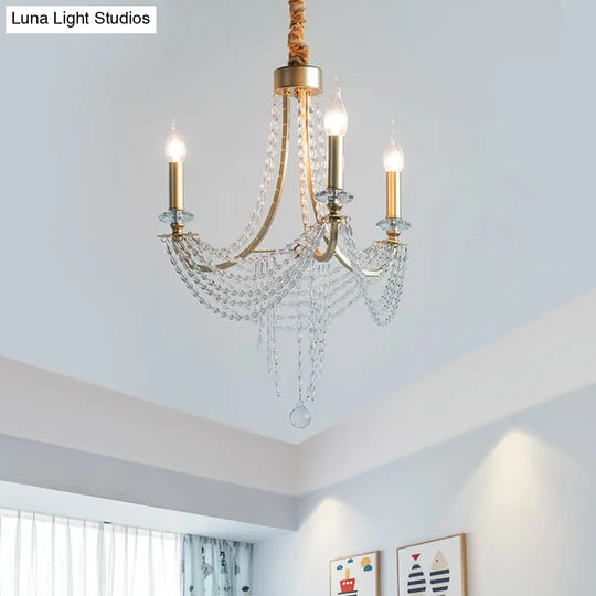 Rustic Iron 3-Headed Bedroom Pendant Light With Crystal Accents - Champagne Swooping Arm Candle