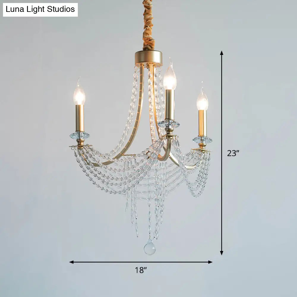 Rustic Iron 3-Headed Bedroom Pendant Light With Crystal Accents - Champagne Swooping Arm Candle