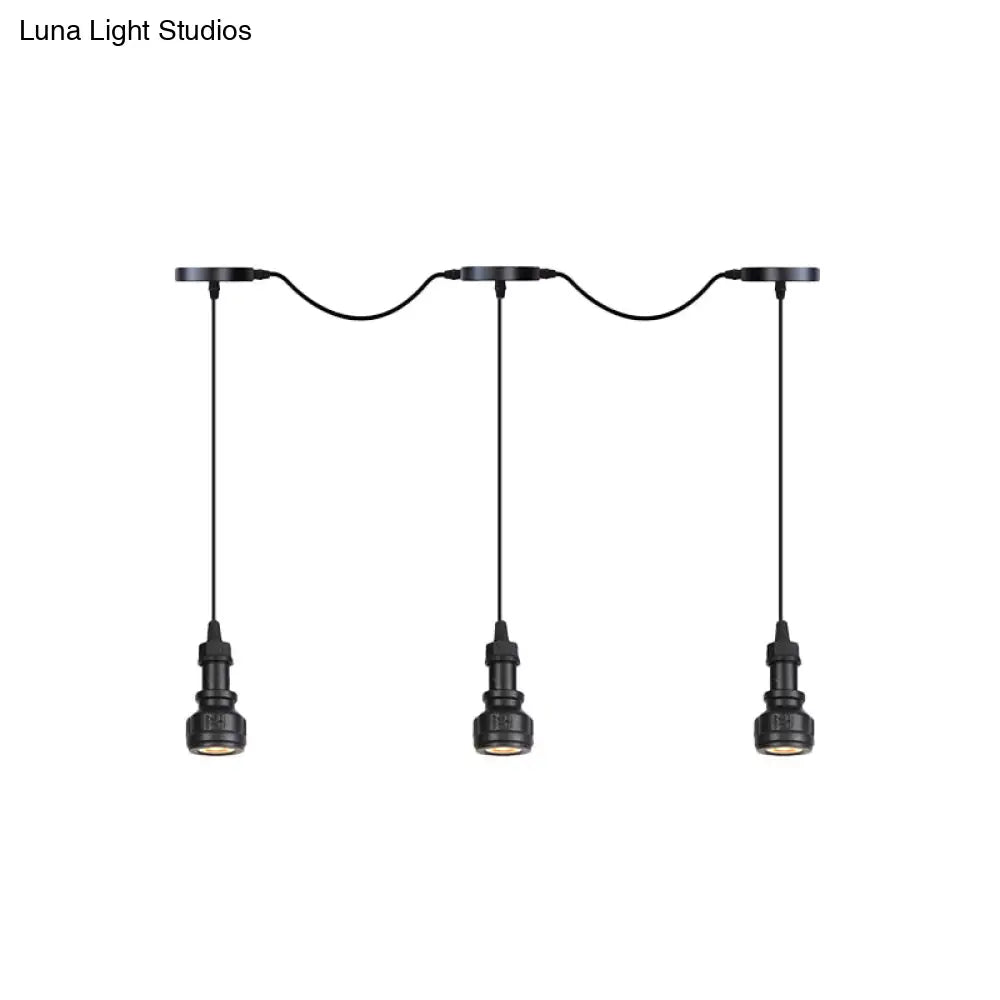 Rustic Iron Ceiling Light With Led Bulbs - Perfect For Coffee Shops Black Finish Available In 3/5/7