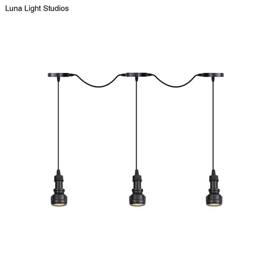 Rustic Iron Ceiling Light With Led Bulbs - Perfect For Coffee Shops Black Finish Available In 3/5/7