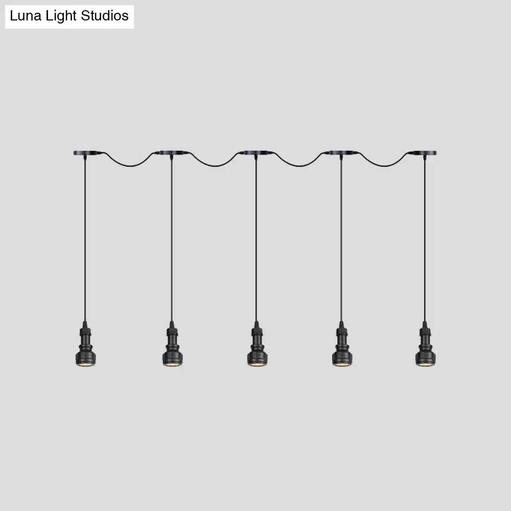 Rustic Iron Ceiling Light With Led Bulbs - Perfect For Coffee Shops Black Finish Available In 3/5/7