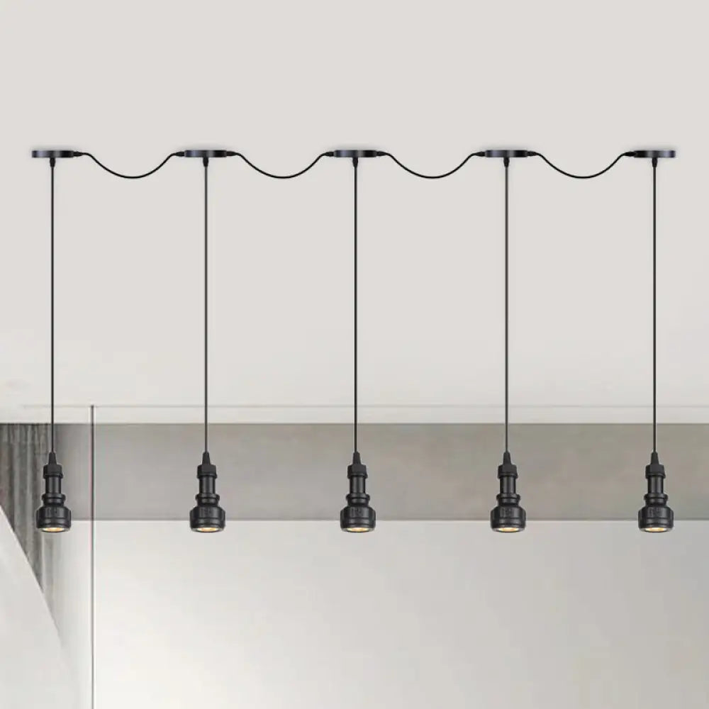 Rustic Iron Ceiling Light With Led Bulbs - Perfect For Coffee Shops Black Finish Available In 3/5/7