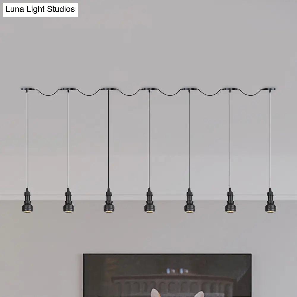 Rustic Iron Ceiling Light With Led Bulbs - Perfect For Coffee Shops Black Finish Available In 3/5/7