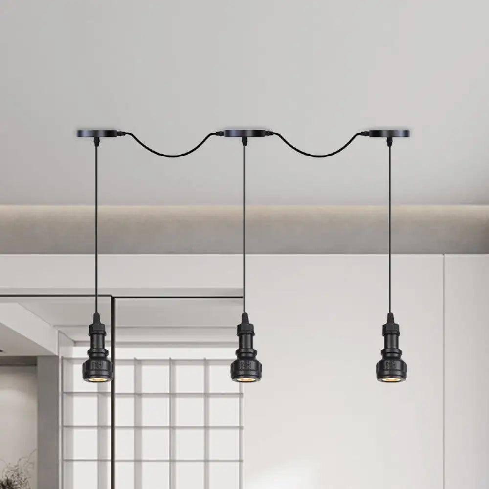 Rustic Iron Ceiling Light With Led Bulbs - Perfect For Coffee Shops Black Finish Available In 3/5/7