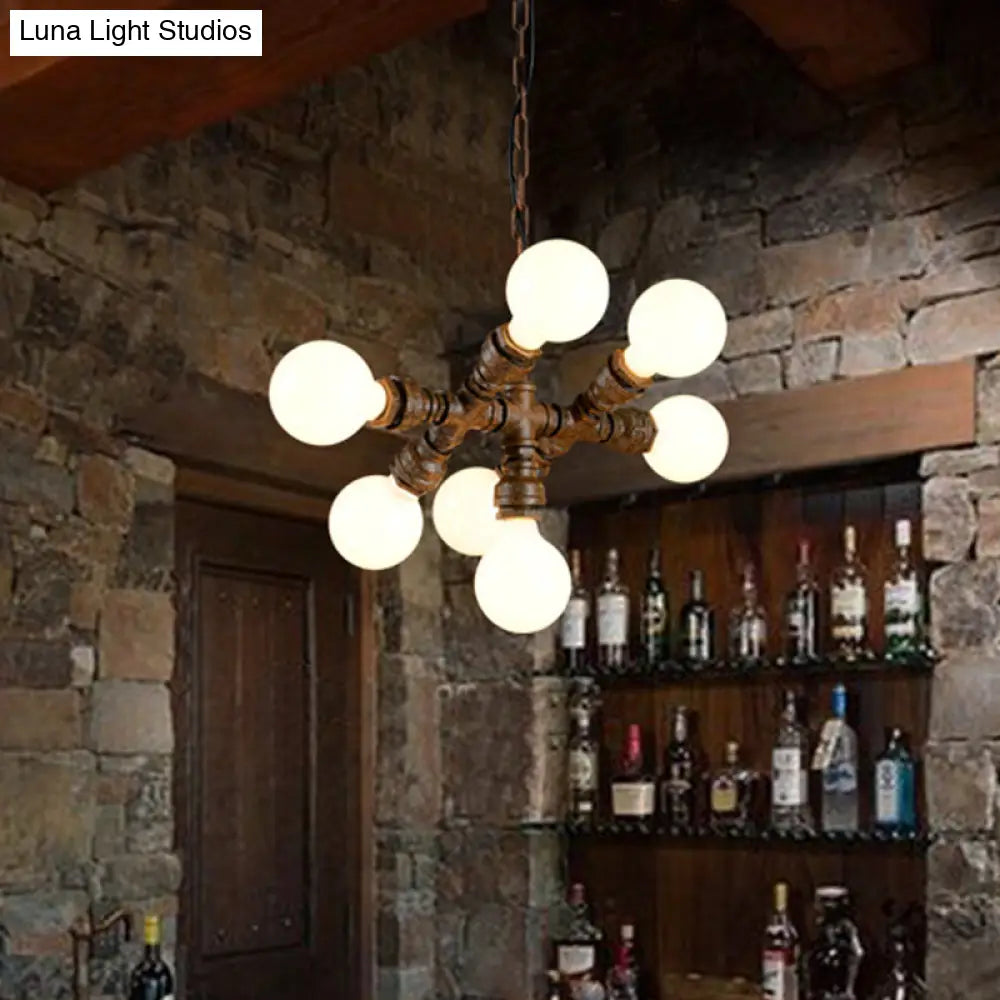 Rustic Iron Chandelier - 7-Light Warehouse Water Pipe Hanging Lamp For Bistro Lighting