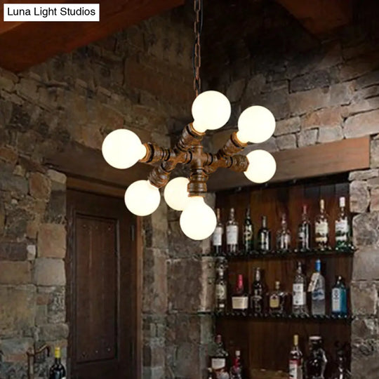 Rustic Water Pipe Hanging Lamp - 7-Light Iron Chandelier For Bistro