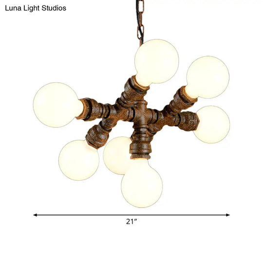 Rustic Water Pipe Hanging Lamp - 7-Light Iron Chandelier For Bistro