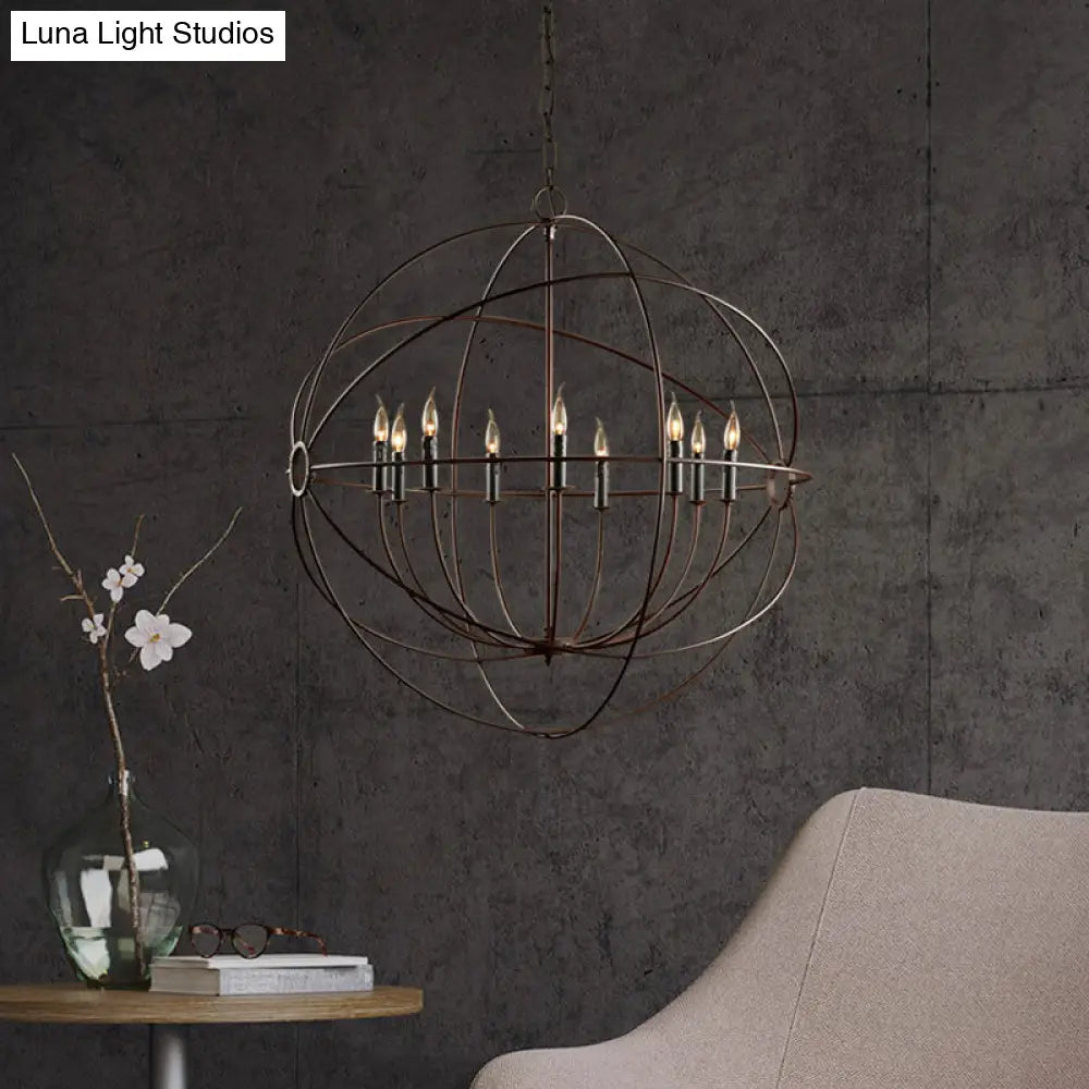 Rustic Iron Chandelier: Antique Style Pendant Light With Spherical Cage Shade And Multi-Light