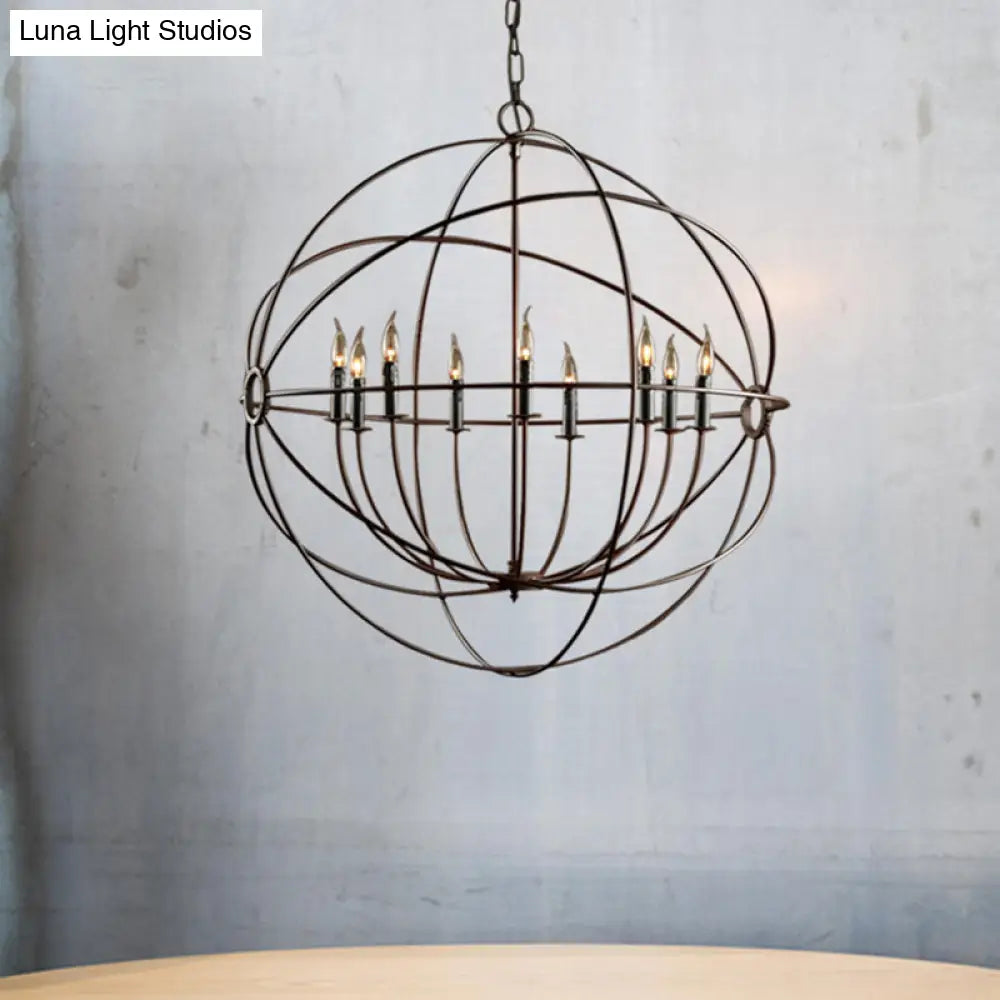 Rustic Iron Chandelier: Antique Style Pendant Light With Spherical Cage Shade And Multi-Light