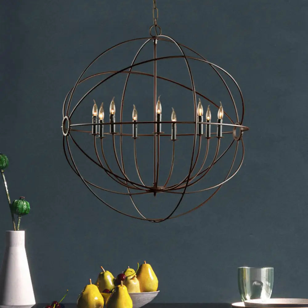 Rustic Iron Chandelier: Antique Style Pendant Light With Spherical Cage Shade And Multi-Light