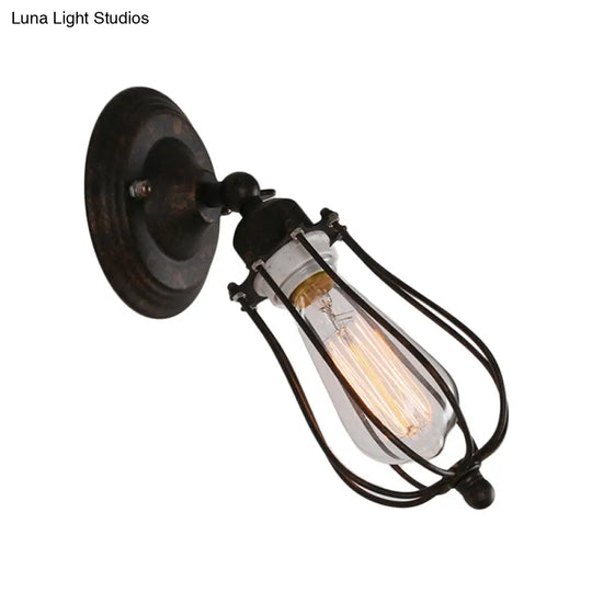 Rustic Iron Farmhouse Wall Lamp - Pear Shape Single-Bulb Bedside Light Kit Rotatable Fixture