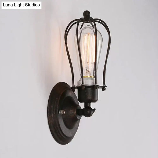 Rustic Iron Farmhouse Wall Lamp - Pear Shape Single-Bulb Bedside Light Kit Rotatable Fixture