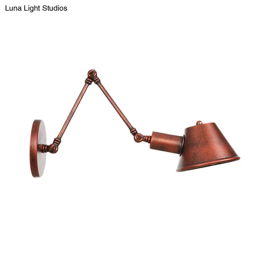 Rustic Iron Finish Swing Arm Wall Sconce With Bell Shade - Farmhouse Style 1-Light Mount Fixture