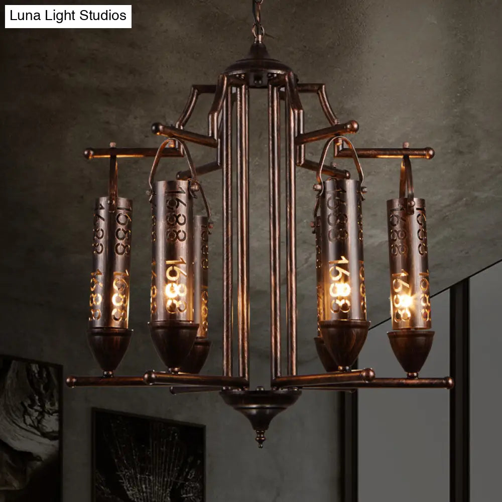 Rustic Iron Flute Hanging Light With Creative Number Design Chandelier For Bars Rust